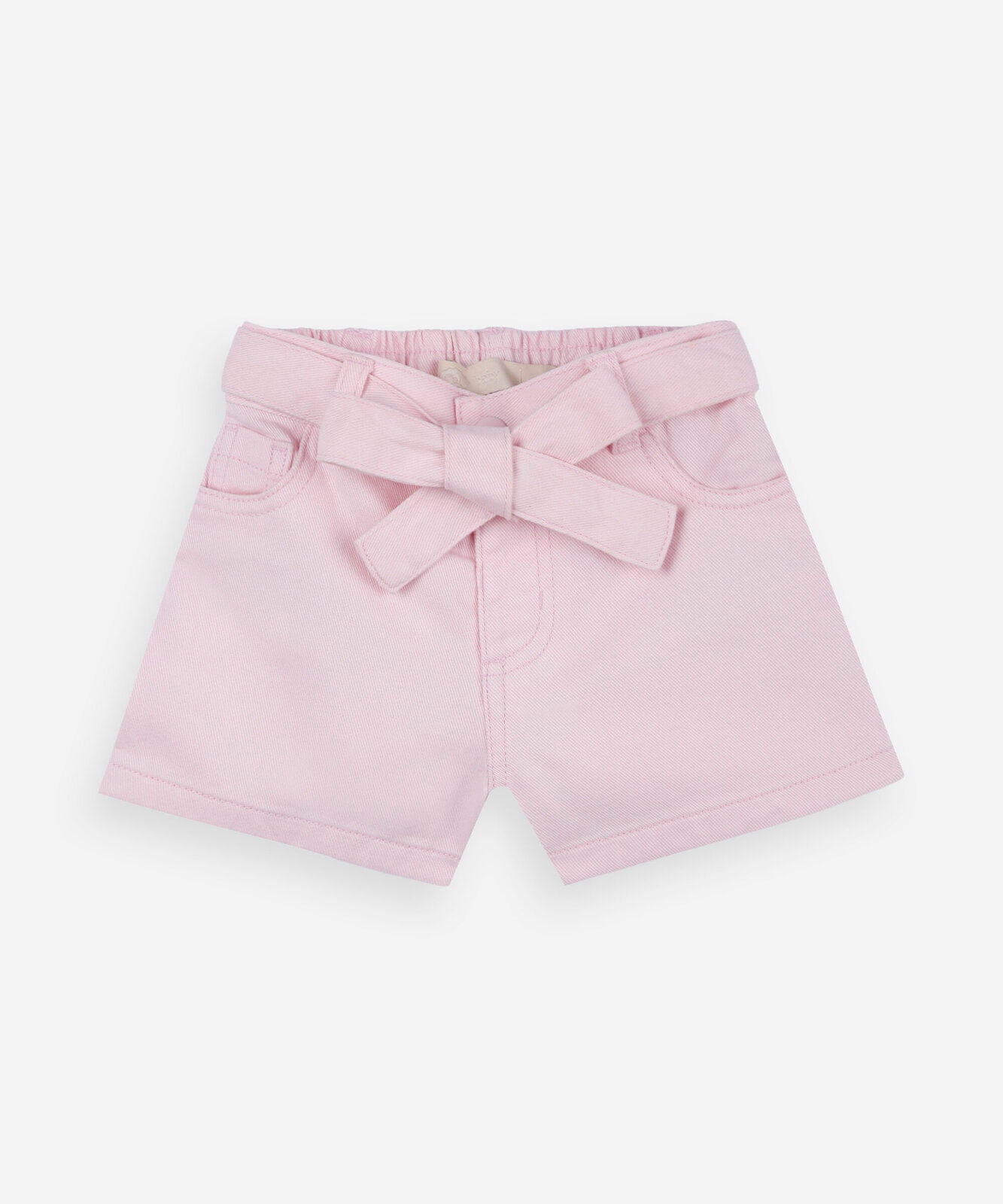short infantil de sarja com faixa rosa