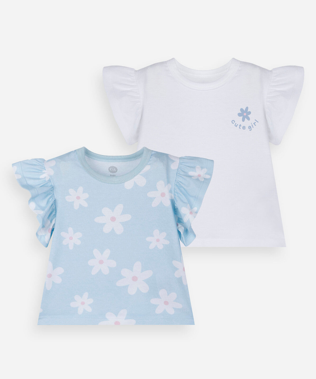 kit de 2 blusas infantis em algodão manga curta floral colorido