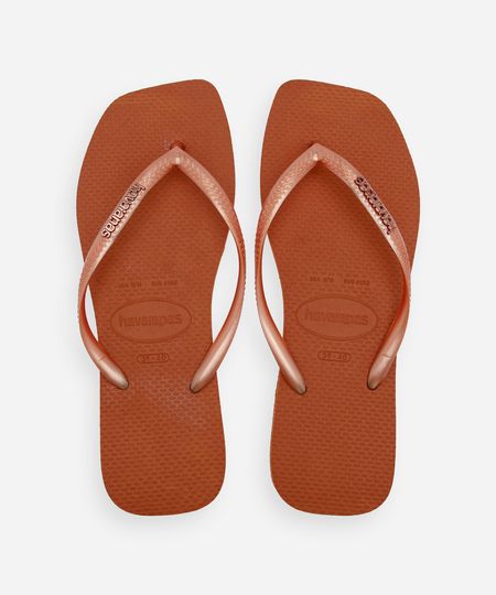 chinelo feminino havaianas slim bico quadrado laranja 35-36