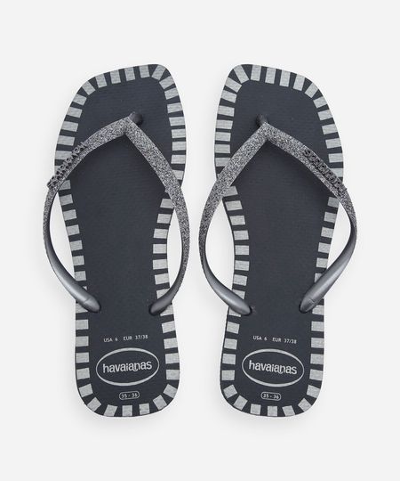 chinelo havaianas feminino square glitter contur preto 33-34