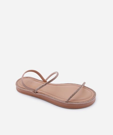 sandália flatform feminina com brilhos bege 38