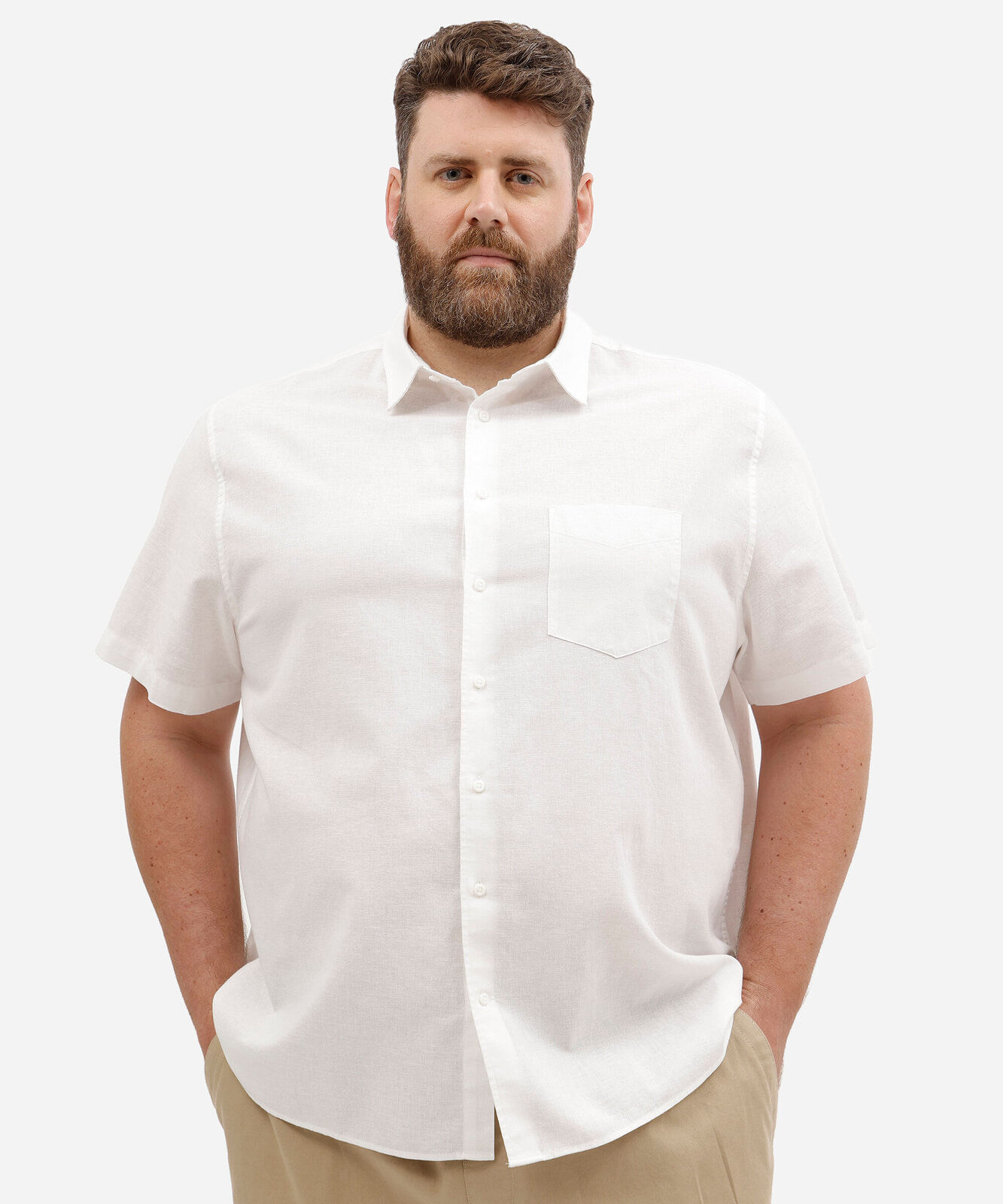 camisa masculina plus size com linho manga curta off white