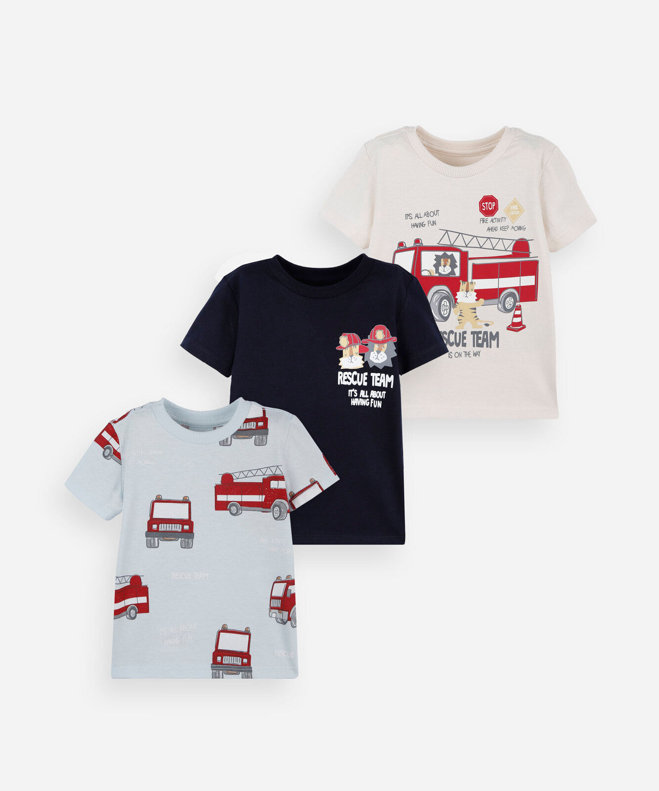 kit de 3 camisetas infantis de algodão estampadas colorido