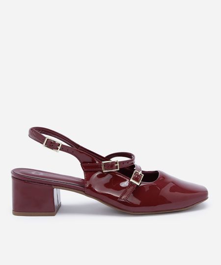 scarpin slingback feminino bico quadrado salto grosso mary jane vinho 36