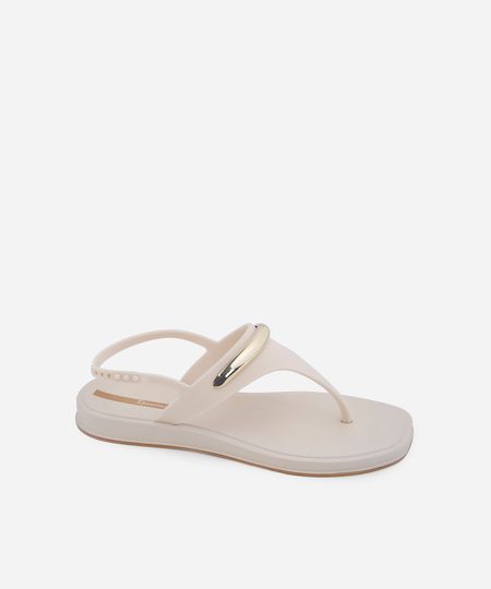 sandália rasteira feminina ipanema com detalhe na tira e bico quadrado off white 36