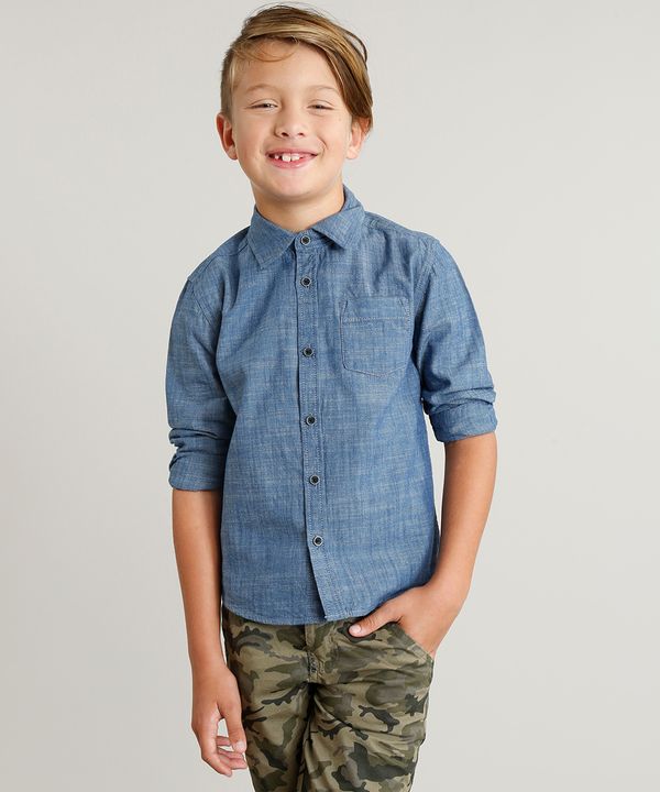 Camisa Jeans infantil Manga Longa Azul Escuro 12