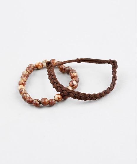 Kit-de-2-Pulseiras-Masculinas-Marrom-9391950-Marrom_1