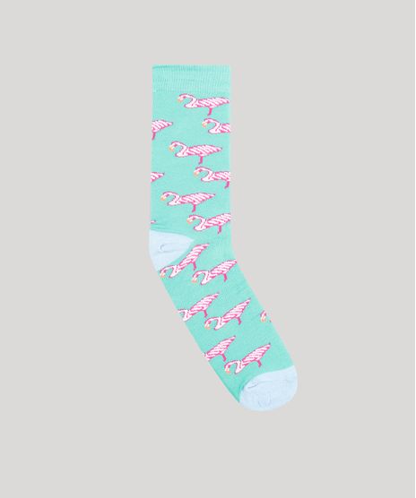 Meia-Masculina-Cano-Alto-Divertida-Flamingo-Verde-9309993-Verde_1