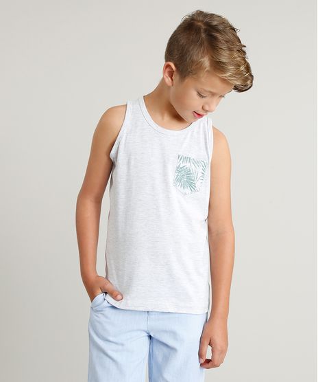 Regata-Infantil-com-Bolso-Estampado-de-Folhagem-Gola-Redonda-Cinza-Mescla-Claro-9326212-Cinza_Mescla_Claro_1