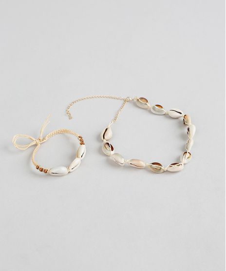 Kit-Feminino-de-Gargantilha-Choker---Tornozeleira-com-Buzios-Bege-Claro-9416583-Bege_Claro_1
