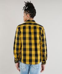 Camisa-Masculina-Xadrez-com-Bolso-Manga-Longa-Amarela-8448777-Amarelo_2