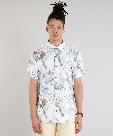 Camisa-Masculina-Estampada-de-Folhas-com-Bolso-Manga-Curta-Off-White-9334907-Off_White_1