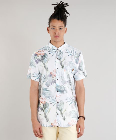 Camisa-Masculina-Estampada-de-Folhas-com-Bolso-Manga-Curta-Off-White-9334907-Off_White_1
