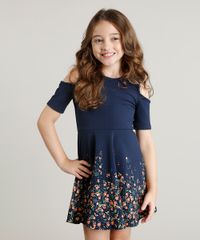 Vestido-Infantil-Open-Shoulder-com-Estampa-de-Flores-Manga-Curta-Azul-Marinho-9245413-Azul_Marinho_1