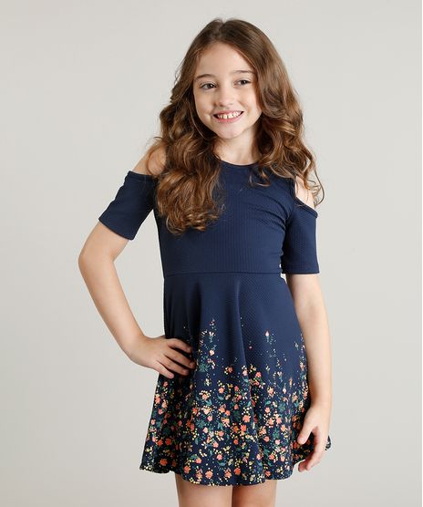 Vestido-Infantil-Open-Shoulder-com-Estampa-de-Flores-Manga-Curta-Azul-Marinho-9245413-Azul_Marinho_1