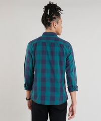 Camisa-Masculina-Xadrez-com-Bolso-Manga-Longa-Verde-8448777-Verde_2
