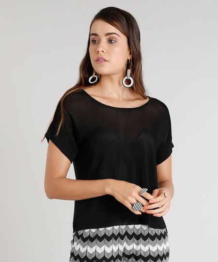 Blusa-Feminina-Ampla-Missoni-em-Trico-Manga-Curta-Preta-9221641-Preto_1