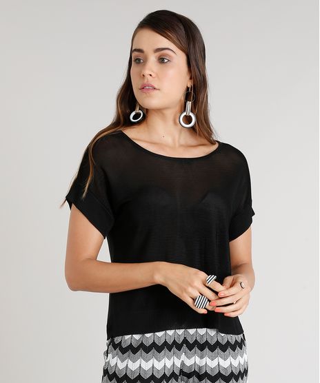 Blusa-Feminina-Ampla-Missoni-em-Trico-Manga-Curta-Preta-9221641-Preto_1