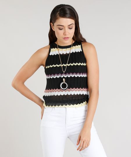 Regata-Feminina-Missoni-em-Trico-Estampada-Preta-9221794-Preto_1