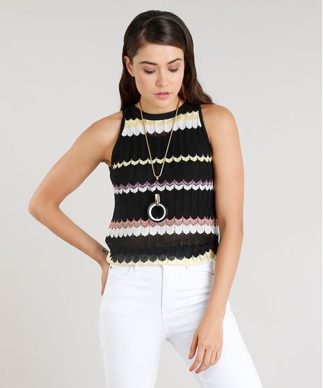 Regata-Feminina-Missoni-em-Trico-Estampada-Preta-9221794-Preto_1