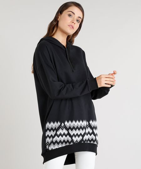 Blusao-Feminino-Longo-Missoni-Etnico-em-Moletom-com-Capuz-Preto-9301747-Preto_1