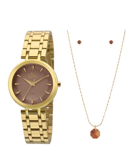 Kit Relógio Allora Feminino Facetados AL2036FLL/K4M- Dourado Menor preço em Kit Relógio Allora Feminino Facetados AL2036FLL/K4M- Dourado