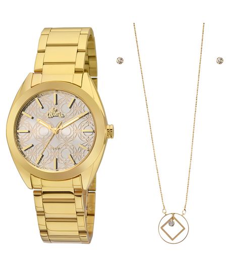 Kit Relógio Allora Feminino Espelhados Geométricos AL2035FHN/K4K - Dourado Menor preço em Kit Relógio Allora Feminino Espelhados Geométricos AL2035FHN/K4K - Dourado