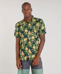 Camisa-Masculina-Blueman-Estampada-Banana-com-Bolso-Manga-Curta-Preta-9334913-Preto_1