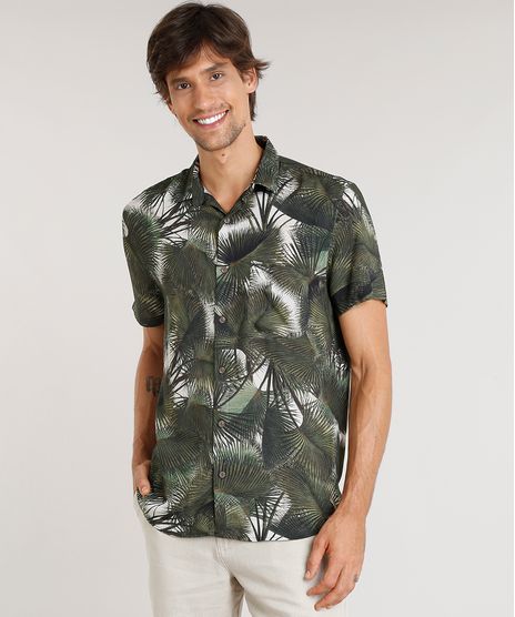 Camisa-Masculina-Agua-de-Coco-Estampada-Palmeira-Manga-Curta-Verde-Escuro-9334914-Verde_Escuro_1