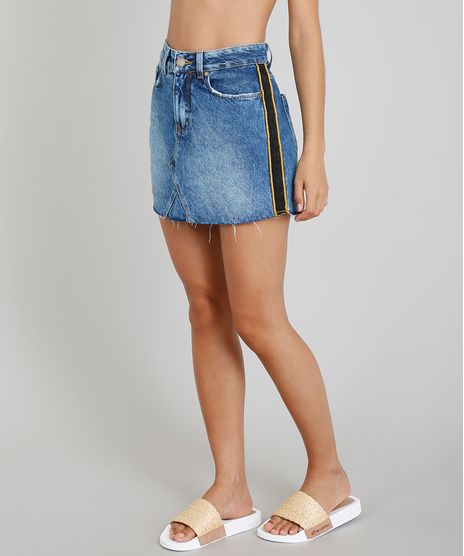Saia-Jeans-Feminina-Blueman-Faixa-Lateral-Azul-Medio-9331768-Azul_Medio_1