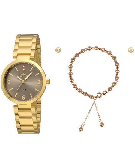 Kit Relógio Allora Feminino Perolas AL2036FIE/K4M - Dourado Menor preço em Kit Relógio Allora Feminino Perolas AL2036FIE/K4M - Dourado