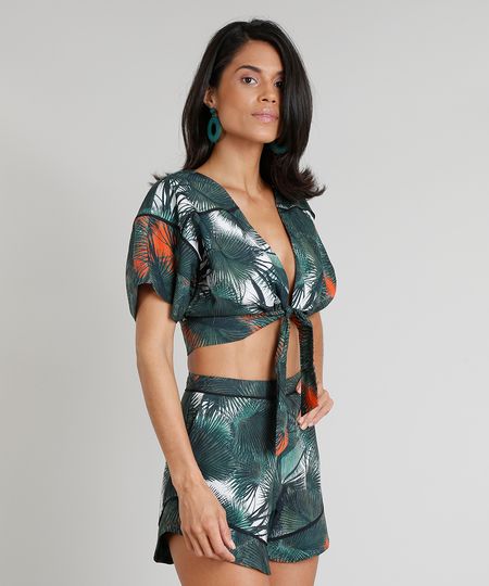 Blusa-Feminina-Cropped-Agua-de-Coco-Estampada-Palmeira-com-No-Manga-Curta-Decote-V-Verde-Escuro-9266225-Verde_Escuro_1