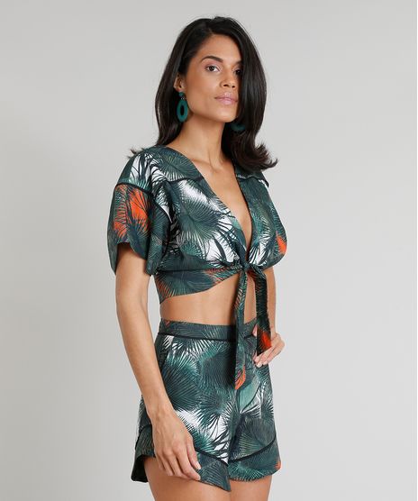 Blusa-Feminina-Cropped-Agua-de-Coco-Estampada-Palmeira-com-No-Manga-Curta-Decote-V-Verde-Escuro-9266225-Verde_Escuro_1