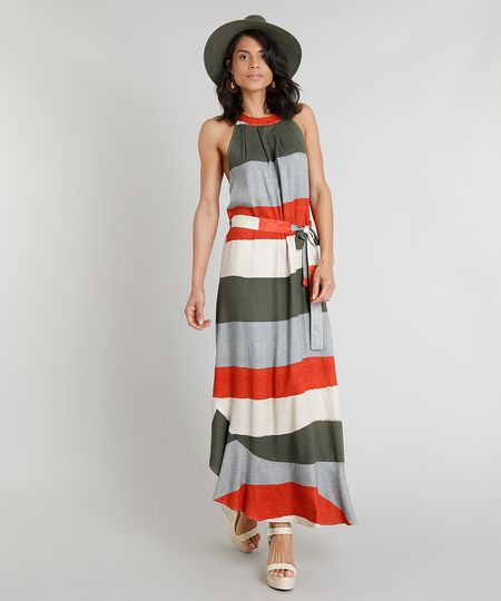 Vestido-Feminino-Longo-Halter-Neck-Agua-de-Coco-Estampado-Listrado-com-Faixa-para-Amarrar-Verde-Escuro-9254204-Verde_Escuro_1