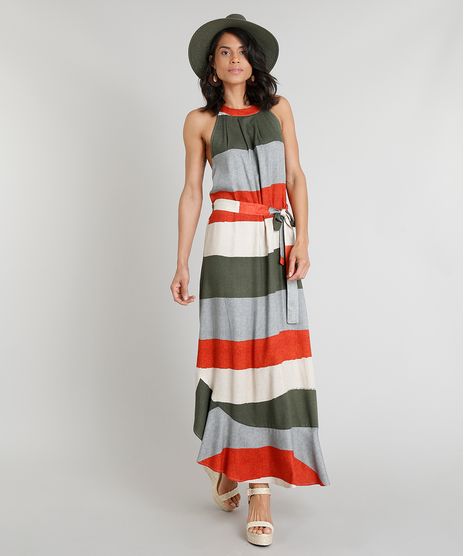 Vestido-Feminino-Longo-Halter-Neck-Agua-de-Coco-Estampado-Listrado-com-Faixa-para-Amarrar-Verde-Escuro-9254204-Verde_Escuro_1