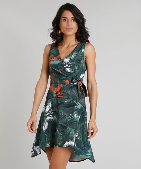 Vestido-Feminino-Curto-Evase-Agua-de-Coco-Estampado-Palmeira-com-No-Decote-V-Verde-Escuro-9254198-Verde_Escuro_1
