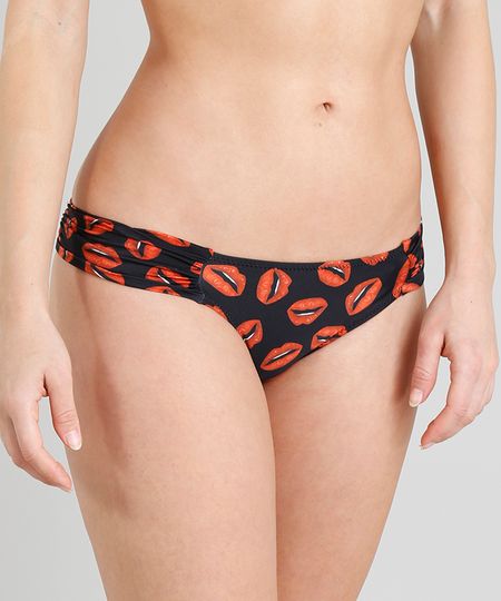 Biquíni Calcinha Tanga Triya Estampado Bocas Proteção UV50+ Preto Menor preço em Biquíni Calcinha Tanga Triya Estampado Bocas Proteção UV50+ Preto