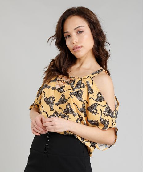Blusa-Ampla-Feminina-Triya-Estampada-Leopardo-Open-Shoulder-Manga-Curta-Mostarda-9258649-Mostarda_1