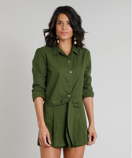 Camisa-Feminina-Agua-de-Coco-Cropped-em-Linho-Bordada-de-Coqueiros-Manga-Longa-Verde-Escuro-9254744-Verde_Escuro_1