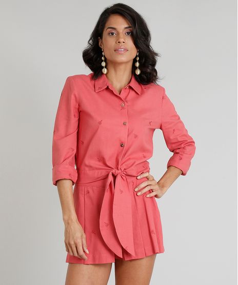 Camisa-Feminina-Agua-de-Coco-Cropped-em-Linho-Bordada-de-Coqueiros-Manga-Longa-Coral-9254744-Coral_1