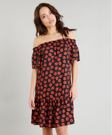 Vestido-Feminino-Curto-Triya-Ciganinha-Estampado-Bocas-com-Babado-Preto-9258645-Preto_1