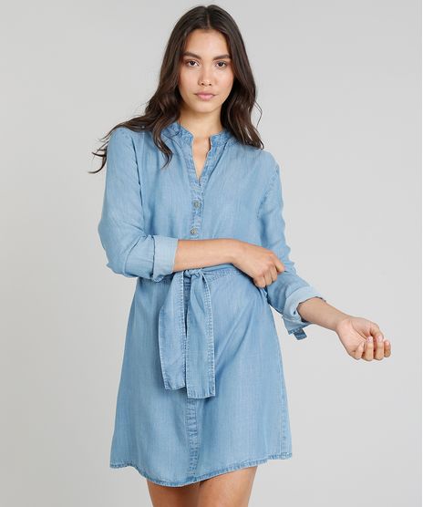 Chemise-Jeans-Feminina-Cia--Maritima-Manga-Longa-com-Faixa-da-Amarrar-Azul-Medio-9331777-Azul_Medio_1