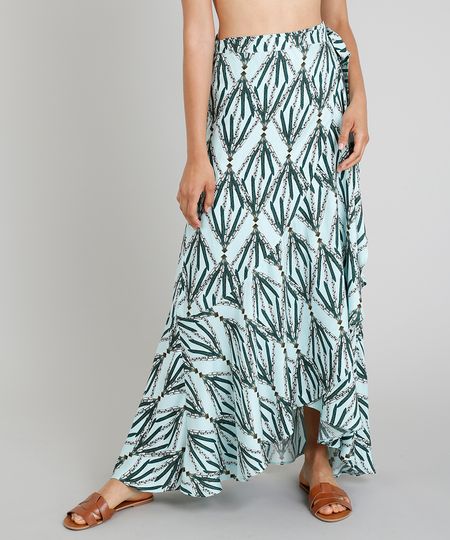 Saia Longa Envelope Feminina Cia. Marítima com Amarração Verde Claro Menor preço em Saia Longa Envelope Feminina Cia. Marítima com Amarração Verde Claro