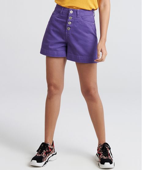 Short-de-Sarja-Feminino-Cintura-Alta-com-Botoes-Roxo-9391051-Roxo_1