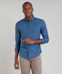 Camisa-Masculina-Slim-Estampada-Mini-Print-Manga-Longa-Azul-9253846-Azul_1