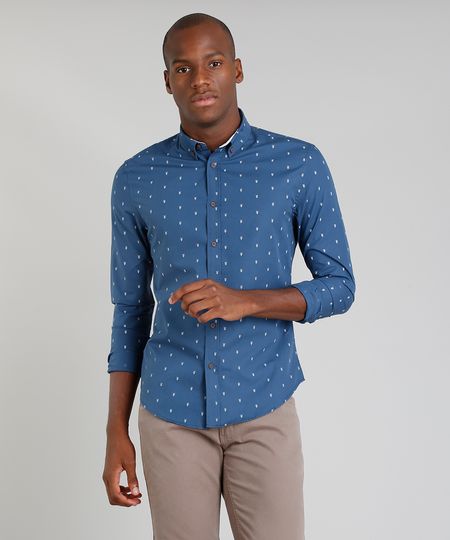 Camisa-Masculina-Slim-Estampada-Mini-Print-Manga-Longa-Azul-9253846-Azul_1