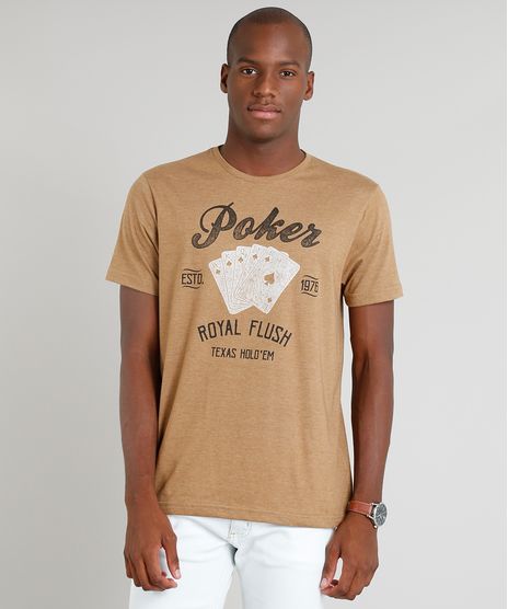 Camiseta-Masculina--Poker--Manga-Curta-Gola-Careca-Marrom-9331673-Marrom_1