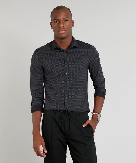Camisa-Masculina-Slim-Estampada-Mini-Print-Manga-Longa-Preta-9253701-Preto_1