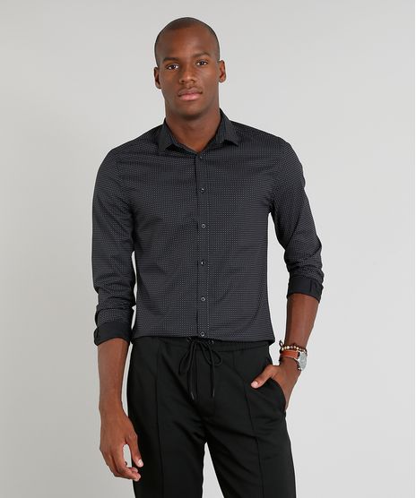 Camisa-Masculina-Slim-Estampada-Mini-Print-Manga-Longa-Preta-9253701-Preto_1