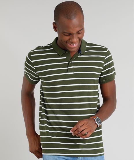 Polo-Masculina-em-Piquet-Listrada-Manga-Curta-Verde-Escuro-9329082-Verde_Escuro_1